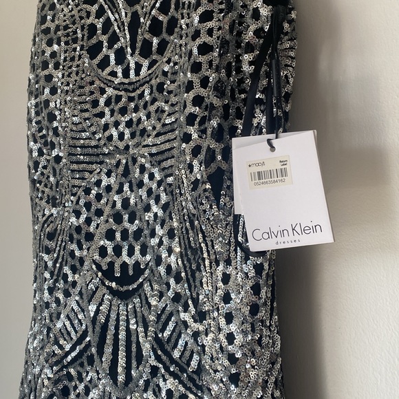 Calvin Klein NWT Exquisite SILVER Sequin Mermaid Ball Gown Dress 4 sparkle bling - Picture 5 of 13